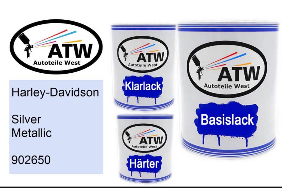 Harley-Davidson, Silver Metallic, 902650: 1L Lackdose + 1L Klarlack + 500ml Härter - Set, von ATW Autoteile West.